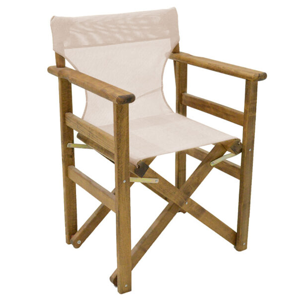 Director's armchair frame Retto solid beech walnut-PVC beige-white