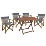 Dining set 5 pcs Retto solid beech wood walnut-cloth-grey-white 80x60x72cm