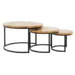 Coffee tables October set of 3 solid wood mango 3εκ walnut-black