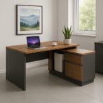 Professional right corner office desk Oscar walnut-anthracite 160x140x76cm - Слика 2