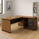 Professional reversible office desk Oscar walnut-charcoal 180x170χ76cm - Image 2