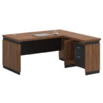 Professional reversible office desk Oscar walnut-charcoal 180x170χ76cm - Image 3