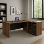 Professional reversible corner office desk Oscar walnut-charcoal 200x188,6x76cm - Слика 2