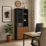 Professional bookcase Oscar with doors by glass walnut-anhracite color 80x40x200cm - Image 2