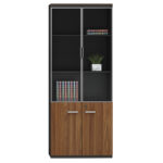 Professional bookcase Oscar with doors by glass walnut-anhracite color 80x40x200cm