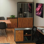 Professional bookcase Oscar with doors by glass walnut-anhracite color 120x40x200cm - Image 2