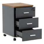 Professional chest of drawers on wheels Oscar 3 drawers walnut-charcoal 40x48x63cm - Слика 3