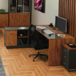 Professional left corner office desk Oscar walnut-anthracite 220x180x76cm - Image 2