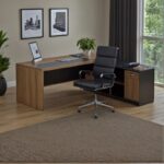 Professional desk with right corner Oscar melamine in walnut-charcoal shade 240x180x76cm - Слика 2