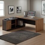 Professional desk with left corner Oscar melamine in walnut-charcoal shade 240x180x76cm - Image 2