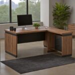 Professional reversible desk Oscar melamine in walnut-charcoal shade 220x185x76cm - Image 2