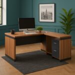 Professional reversible desk Oscar melamine in walnut-charcoal shade 200x180x76cm - Image 2