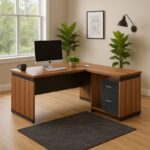 Professional reversible desk Oscar melamine in walnut-charcoal shade 160x160x76cm - Image 2
