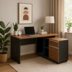Professional desk with right corner Oscar melamine in walnut-charcoal shade140x120x76cm - Image 2