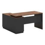 Professional desk with right corner Oscar melamine in walnut-charcoal shade140x120x76cm - Image 3