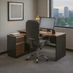 Professional desk with left corner Oscar melamine in walnut-charcoal shade 140x120x76cm - Слика 2