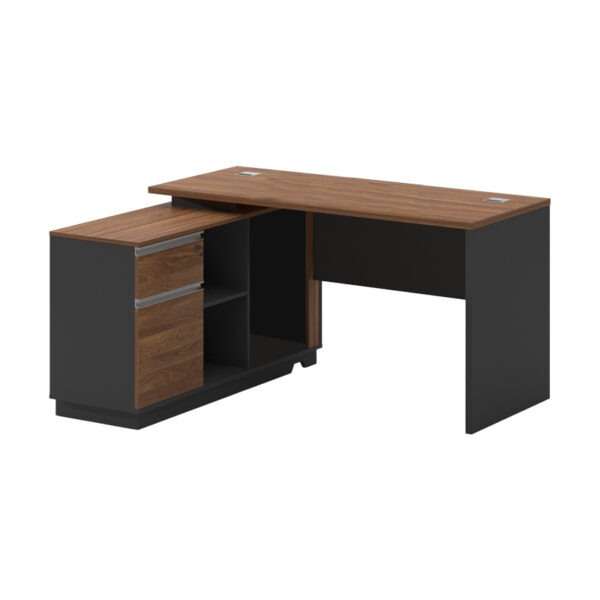 Professional desk with left corner Oscar melamine in walnut-charcoal shade 140x120x76cm