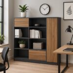 Professional oscar professional office display bookcase melamine in walnut-charcoal shade 180x40x180cm - Слика 2