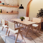 Armchair Winslow wood rubberwood light walnut-pvc natural rattan-fabric gray - Слика 2