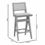 Bar stool Winslow wood rubberwood black-pvc rattan natural-fabric gray 44.5x46x98cm - Слика 4