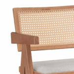 Bar stool with arms Winslow wood rubberwood light walnut-pvc rattan natural-fabric gray - Слика 2