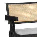 Bar stool with arms Winslow wood rubberwood black-pvc rattan natural-fabric gray - Слика 2