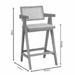 Bar stool with arms Winslow wood rubberwood black-pvc rattan natural-fabric gray - Слика 4