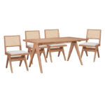 Dining set Winslow set 5pieces rubberwood light walnut 160x85x75cm