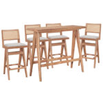 Трпезариски сет Winslow сет 5 парчиња гумено дрво светло орев 120x45x100 см