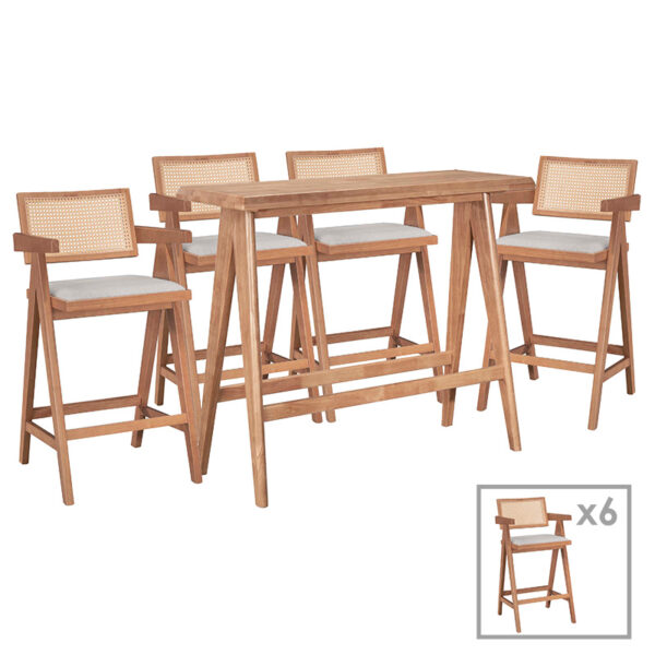 Dining set Winslow Ι set 7pieces rubberwood light walnut 120x45x100cm