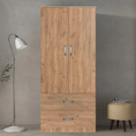 Wardrobe Zelia with 2 doors and drawers in oak color 79x42x180cm - Image 3