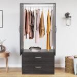 Wardrobe Zelia with 2 doors and drawers in wenge color 79x42x180cm - Image 2