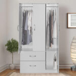 Wardrobe Zelia with 2 doors and drawers in white color 90x42x180cm - Image 2