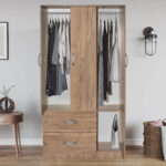 Wardrobe Zelia with 2 doors and drawers in oak color 90x42x180cm - Слика 2
