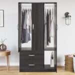 Wardrobe Zelia with 2 doors and drawers in wenge color 90x42x180cm - Image 2