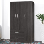 Wardrobe Zelia with 2 doors and drawers in wenge color 90x42x180cm - Image 3