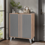 Shoe cabinet Milana oak-anthracite 74x38x95cm - Слика 3