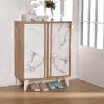 Shoe rack-cabinet Kumen melamine in oak marble shade 74x38x95cm - Слика 2