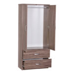 Zelia two-leaf wardrobe with 2 drawers walnut color 79x42x180cm - Image 2