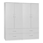 Zelia гардеробер со четири крила и 4 фиоки, бела боја 158x42x180 см