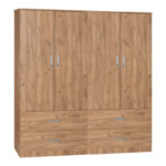 Zelia B four-leaf wardrobe with 4 drawers natural color 158x42x180cm