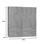 Zelia B four-leaf wardrobe with 4 drawers natural color 158x42x180cm - Image 3