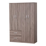 Четирикрилен гардеробер Zelia со 2 фиоки во нијанса на сонома-даб 120x42x180 см