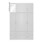 Four-leaf wardrobe with mezzanine Zelia A with 4 drawers, white color 158x42x240cm - Image 3