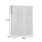 Four-leaf wardrobe with mezzanine Zelia A with 4 drawers, white color 158x42x240cm - Image 4