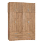 Четирикрилен гардеробер со мезанин Zelia B со 4 фиоки во дабова боја 158x42x240 см