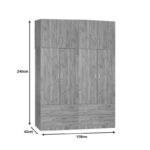 Four-leaf wardrobe with mezzanine Zelia B with 4 drawers oak color 158x42x240cm - Слика 4