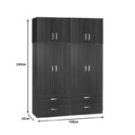 Four-leaf wardrobe with mezzanine Zelia C with 4 drawers wenge color 158x42x240cm - Слика 2