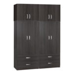 Четирикрилен гардеробер со мезанин Zelia C со 4 фиоки во венге боја 158x42x240 см