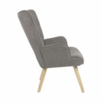 Armchair Fluffy fabric grey-natural rubberwood leg 75x69x96cm - Image 3